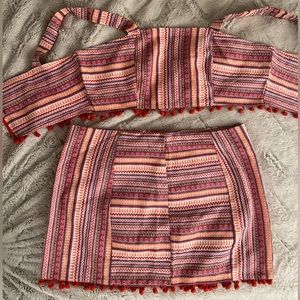 Boho Pattern Crop Top Set with Matching Skirt